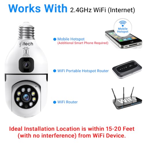 Image of IFITech 4MP Dual Lens WiFi Bulb Camera | Indoor Security and Color Night Vision | 360 Adjustable View, Two‑Way Audio, App Control | WiFi Bulb Security Camera with Adjustable Extension Bulb Holder