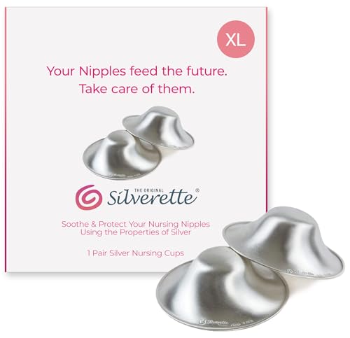 SILVERETTE® The Original Silver Nursing Cups, Nipple Covers for Breastfeeding Essentials, Pure 925 Silver Nipple Shields for Breastfeeding Newborn, Lightweight Nursing Cups, XL Size