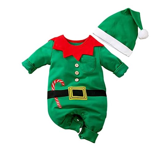 Unisexo Disfraz de Elfo Ropa ,Disfraz Papa Noel Bebe Niño Recién Nacido Mono Bebe niñas y niños Mi primera Navidad