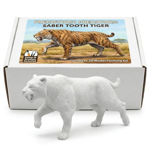 Image of Unscroo DIY 3D Model Painting Kits - Dinosaurs, Ice Age Animals & Unicorns - 3D Printed Art & Craft Hobby Gift for Kids, Teens & Adults - Return Gift Sets (Saber-Tooth Tiger Single)