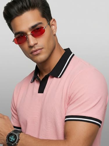 Image of Veirdo Men's Polo T-Shirt Regular Fit with Contrast Pattern & Striped Trim on Collar and Half Sleeves, Stylish Solid Casual, Weekend & Outdoor Wear (Sizes S to 2XL)