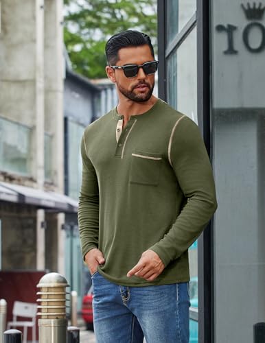 COOFANDY Men's Henley Long Sleeve Shirts Casual Button T-Shirt Pullover Basic Tees with Pocket - Image 4