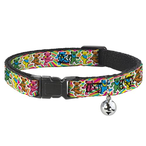 Collar de gato Grateful Dead Breakaway multicolor con cascabel ajustable 2