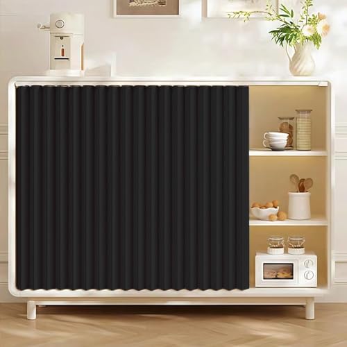 Rideaux d'armoire pliants sur Mesure avec Rails Autocollants, sans perçage, adaptés aux Meubles de Cuisine et aux dressings.-Black- W140cmxH90cm