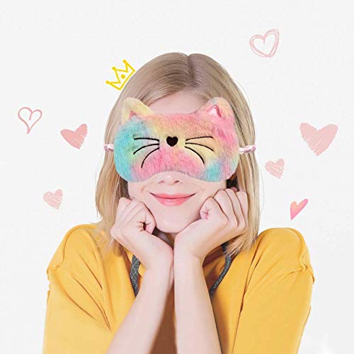 Cute Animal Sleeping Mask Soft Plush Eye Mask Blindfold Cover for Kids Girls Women Home Sleeping Traveling (Colorful Cat)