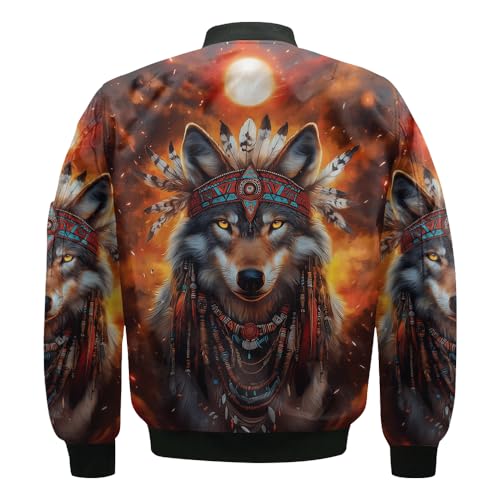 Bomber Jacket Winter Coat Wolf Moon Mountain Forest Zip Up Varsity Baseball Quilted Jackets For Women Men2