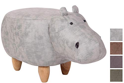 CLP Taburete Hipopótamo Infantil Naulila I Taburete Otomana Tapizada En Simil Cuero con Efecto Vintage I Puff Reposapiés De Animal I Color: Gris