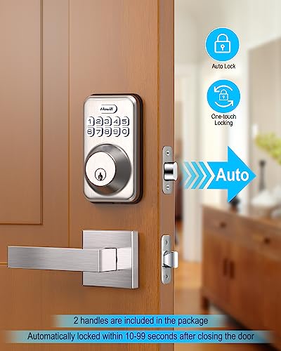 Zowill Keyless Entry Door Lock With 2 Handles, Electronic Keypad Deadbolt, Auto-Locking, Anti-Peeping Password, Digital Smart Code Door Lock, Front Door Handle Sets, Satin Nickel #TOP2