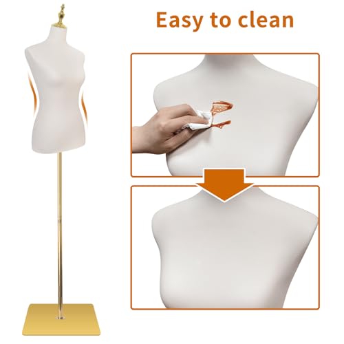 SHAREWIN Female Mannequin, 54"-76" Height Adjustable Manikin Torso with Metal Stand & Leather Surfaces for Skirt & Shirt & Sewing Dress Display, Beige
