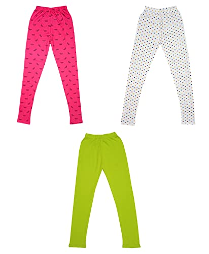 Image of indi weaves Girls Printed Cotton Legging and Solid Cotton Legging [Pack of 3] Multicolor215