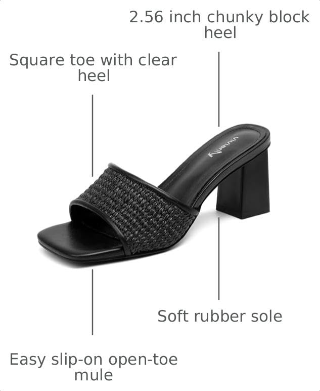 Image of vivianly women's Low Block Heels Sandal clear shoes | Square Open Toe Chunky High Heels Slip on Heeled Sandals Mules Slide for Party Wedding Dress Shoes