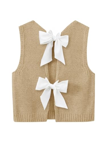 Imily Bela Womens Sweater Vest Top Summer Bow Tie Back Sleeveless Casual Knit Crop Tank Tops