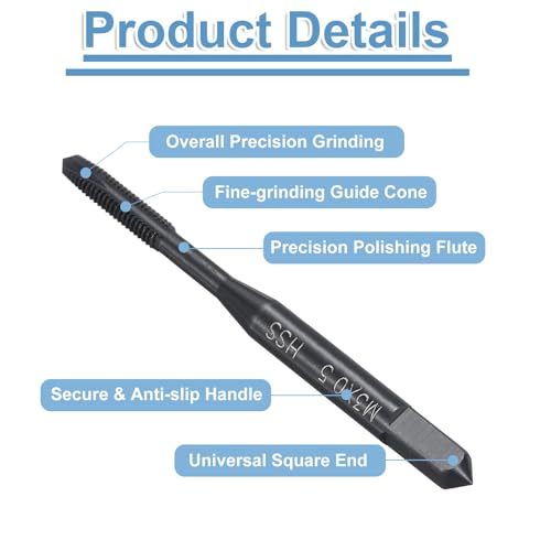 QUARKZMAN 6 Stück Maschine Gewindebohrer Spitze M3 x 0,5 Metrisch Spitzengewindeschneider HSS6542 Universelle und Hochwertige Gewindebohrer Nitrierte Oberfläche