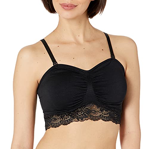 Ahh By Rhonda Shear Women's Seamless Lace Bra with Removable Straps, Black,Large