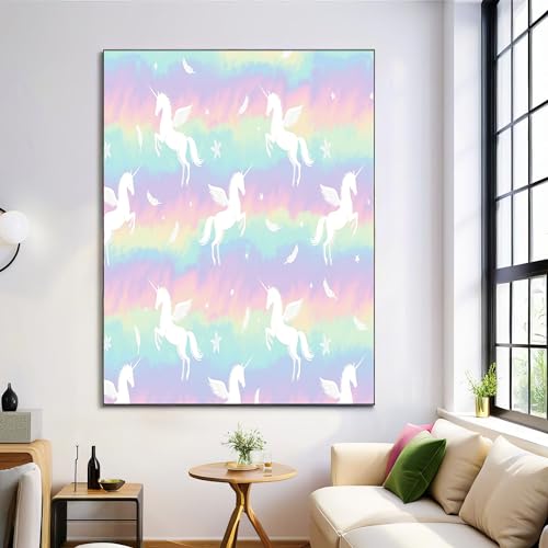Toile de cheval arc-en-ciel rose violet 60x90cm : décoration murale esthétique