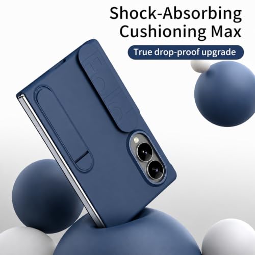 Image of amazon basics 360 Full Protection Case for Samsung Galaxy Z Fold 8 - Built-in Screen Protector, Hinge Guard, Silicon Grip Strap & Kickstand - Blue