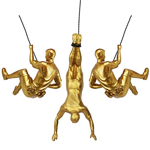 Olpchee 3Pcs Men Climbing Wall Sculpture Set Resin Wall Art Statue for Home/Living Room/Bedroom/Outdoor Decor Gold