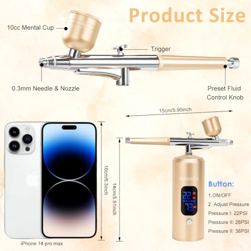 Image of HANNEA Electric Airbrush Kit Air Sprayer Makeup Airbrush Gun Adjustable Flow Paint Sprayer with Accessories, LCD Display Airbrush Gun Set for Makeup, Skin Care, Cake Decor, Leather Bag Retouch