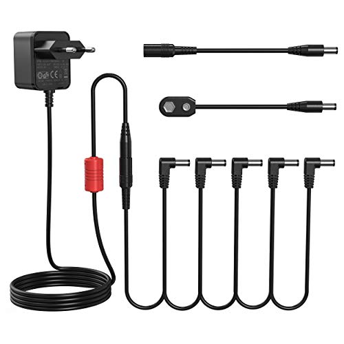 Donner Adapter Zasilający Pedał Efektów Gitarowych 9 V DC 1 A z 5 Łańcuchami Daisy Chain Gratis Kabel DPA-100