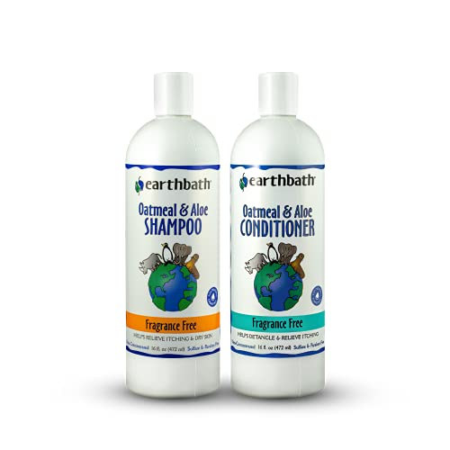 earthbath Oatmeal & Aloe Shampoo & Conditioner Pet Grooming Set, Fragrance Free, 16 oz - Itchy, Dry Skin Relief - Made in USA