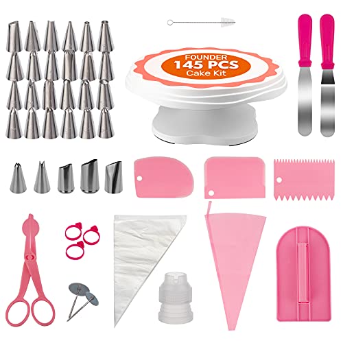 AISARCH Cake Decorating Supplies Kit,145 Pcs Cake Decorating Tools Set,Cake Turntable Set/Cake Stand with Piping Tips,Rose&Leaf Icing Tips,Cake Decorating Icing Spatula Set