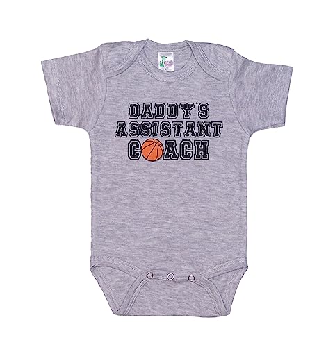 Ebenezer Fire Basketball Onesie/Daddy's Assistant Coach/Baby Sports Outfit/B-ball Bodysuit/Super Soft (GREY SHORT SLEEVE, 0-3M)