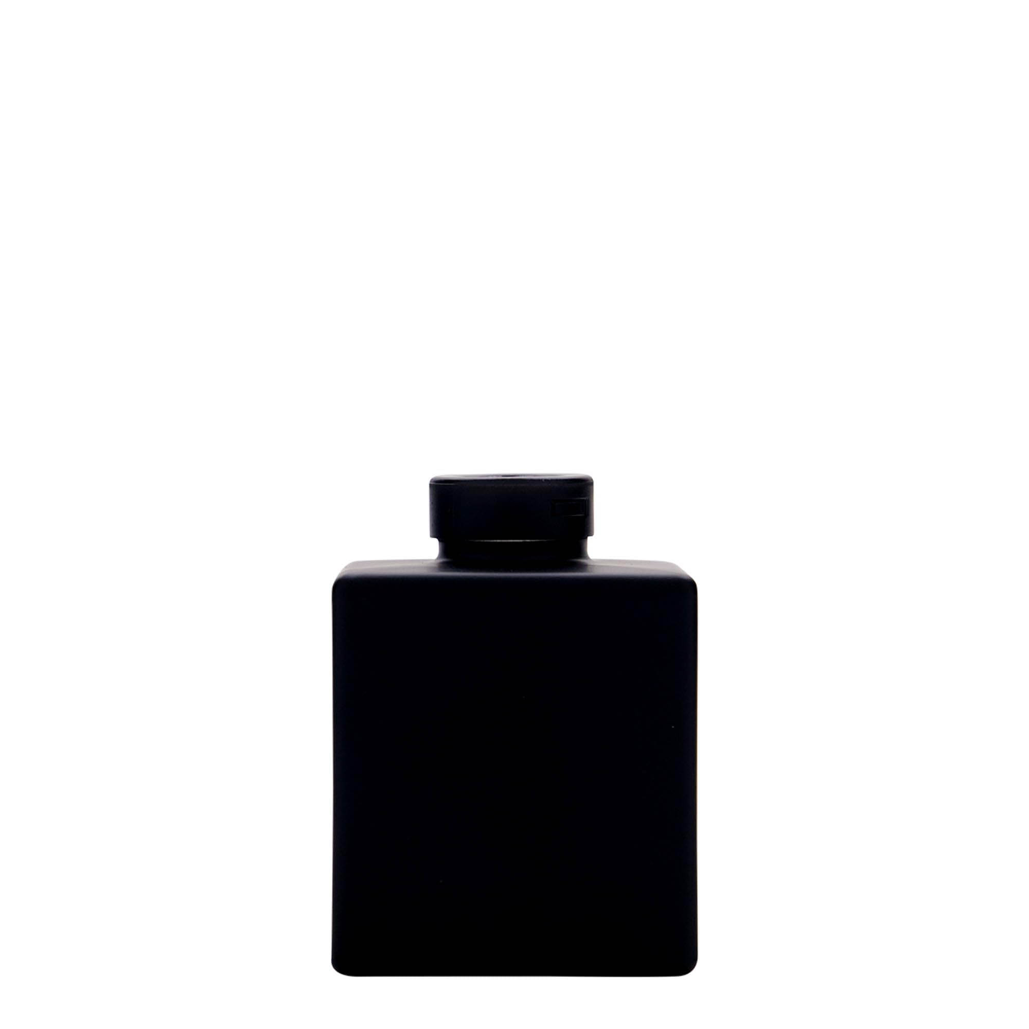 Juego de 12 botellas de cristal de 100 ml, cuadradas, color negro mate con corcho de madera