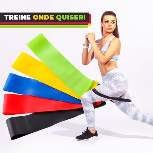 Faixas Elásticas para Exercícios, Kit com 5 Bandas de Resistência para Tonificação Muscular, Treinam