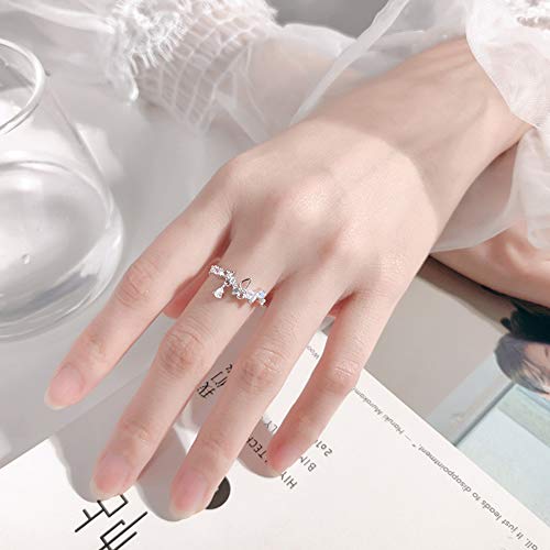 Cute Cz Waterdrop Open Statement Rings Sterling Silver 925 For Women Girls Dianty Bow Knot Colorful Crystal Flower Eternity Promise Engagement Wedding Ring Toe Tail Finger Band Jewelry Gifts #TOP2