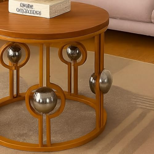 Image of Marble Look Coffee Table, Round Accent Metal Center Table with Golden Metal Golden Brown