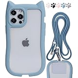 LIISEA iphone 12 ケース 猫耳 可愛い クリア いphone12 ケース ショルダー ストラップ付き いphone12 pro ケース スマホケース iphone12 pro ケース iphone 12 携帯ケース 耐衝撃 アイフォン12 ケース 透明 韓国 スマホカバー iphone12 クリアケース 12プロ 肩掛け 首掛け ストラップ かわいい おしゃれ ねこ クリアblue