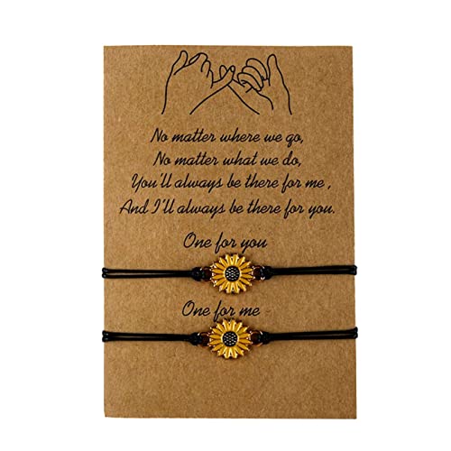 Friendship Bracelet Sunflower Cross Heart Compass Pairing Couple Friendship Bracelet Mother Daughter Best Friend Gift Ladies Girls Adjustable Bracelet for Everyday Wear Brown