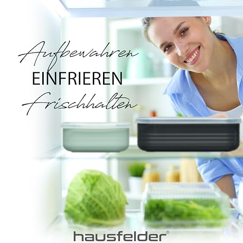 Foto von Hausfelder Brotdosen Lunchboxen Set, 4 x 900ml, x 280m, Brotdose mit Fächern für Kinder und Erwachsene, einsetzbar als, Brotzeitbox Vesperdose (4 x, x 280ml, MintGreen), Klar,schwarz,weiß