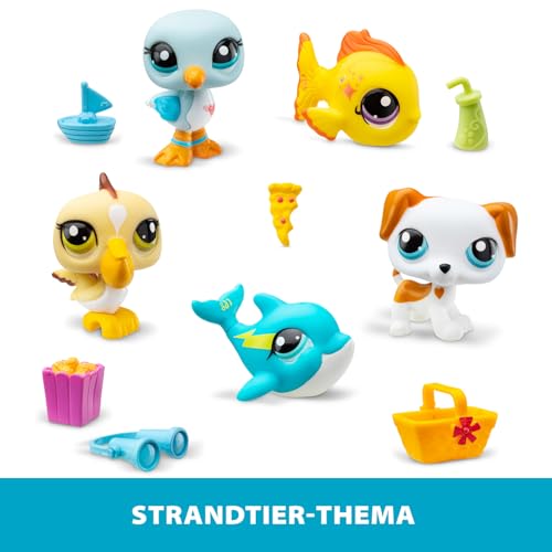 Littlest Pet Shop - Sammler-Set Strandthema - 5 Tiere und Zubehör - Offizielle Lizenz - Set LPS mit niedlichen Tierfiguren - Mini… – Ansicht 3