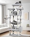 Gitelsnour Cat Tree for Indoor Cats Large Adult, 74" Cat Tower with 3 Big Platforms, 2 Baskets, 2 Condos, Multi-Level Cat Scratching Posts, Light Gray GCT030W