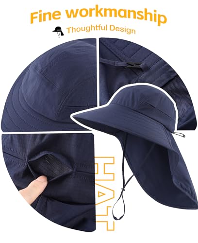 Image of Home Prefer UPF 80+ Sun Hat for Men Women Wide Brim Sun Hat with Neck Flap Summer Beach UV Protection Gardening Fishing Hat