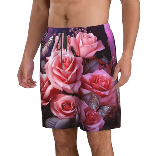 Men's Swim Trunks Quick Dry Bathing Suits Rose and Butterflies Beach Board Shorts Swimwear with Pockets2