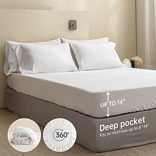Simple&Opulence 100% Linen Sheet Set Solid Color- 6 Pcs Washed French Flax Bed Sheets (1 Flat Sheet, 1 Fitted Sheet, 4 Pillowcases) - Breathable Home Collection (Basic White, Queen) #TOP2