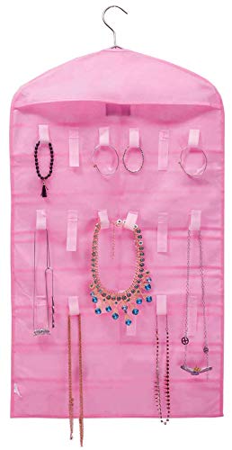 Misslo Pink Jewelry Hanging Non-Woven Organizer Holder 32 Pockets 18 Hook And Loops #TOP1