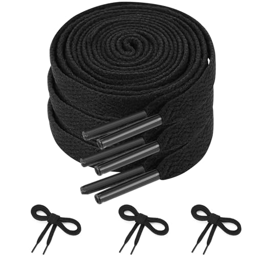 Ouligay 3 par skosnören – 8 mm breda träningssnören, 120 cm platta svarta snören för träningsskor, promenadstövlar, sport, vandring, vardagsskor