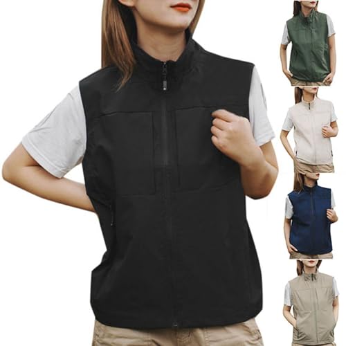Cexiakong Women's Lightweight Running Vest Sleeveless Summer Jackets Windproof Waterproof Breathable Vest Gilet for Running Golf Hiking Jackets Outdoor Jackets Softshell Vest, black, L - Image 2