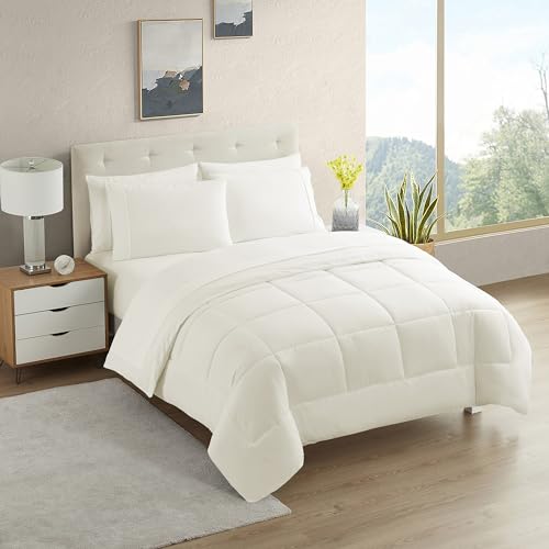 RV Short Queen Comforter Set for RV Camper - Comforter Set with Fitted & Flat Sheet, 4 Pillowcases - Tailored for RV Short Queen Beds - Cozy Essentials for Your RV Bedroom, Ivory