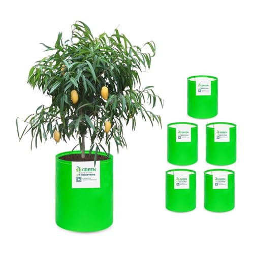 Image of HDPE Grow Bags for Plants 15X18 Inch (Pack of 6) | 260 GSM Heavy Duty UV-Protected Round Green Colour Plant Bags for Terrace and Vegetable Gardening | Strong & Reusable|