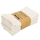 INFEI White Striped Linen Cotton Dinner Napkins - Pack of 12 (17 x 17 inches) - for Events & Home Us