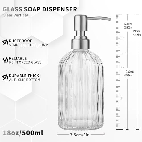 Image of Clear Glass Soap Dispenser | with 304 Rustproof Stainless Steel Pump 18oz for Kitchen and Bathroom Hand Soap Dispenser Bottle