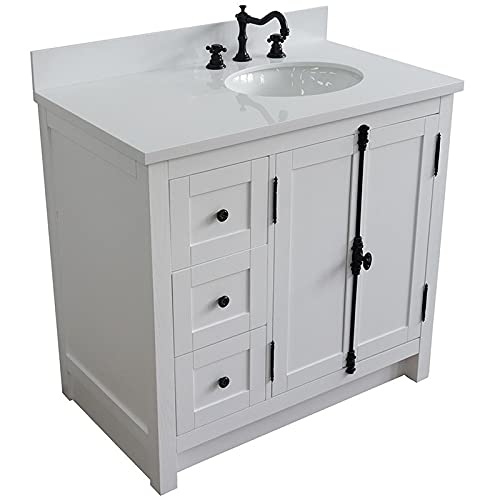 Plantation Solid Wood Vanity With Right Oval Sink In White/Glacier Ash #TOP6