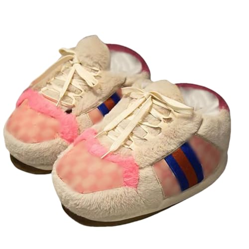 Unisex Plush Sneaker Slippers, Comfy Warm Fluffy Soft Home Slippers Indoor Outdoor Non Slip Furry House Shoes - One Size Fits Most