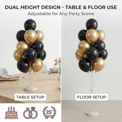 Image of Balloon Column Kit for Floor-Balloon Columns with Stand, Base and Pole,Balloon Tower Backdrop Decoration for Wedding, Baby Shower, Birthday Party, or Bachelorette Parties (Black Gold)