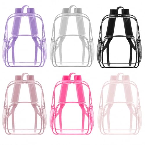 Amylove 6 Pcs Clear Backpack bulk for Stadium Events Heavy Duty PVC Transparent Bookbag for College Workplace Security (15 Inches,6 Colors)
