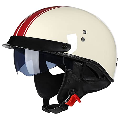 LHBM Retro Oldtimer Halbschale Jet-Helm Motorrad-Helm Brain-Cap,DOT/ECE-Zulassung Halbschale Motorrad-Helm Jet-Helm Roller-Helm Scooter-Helm Retro Motorrad Half Helm mit Built-in Visier A,M=55-56cm
